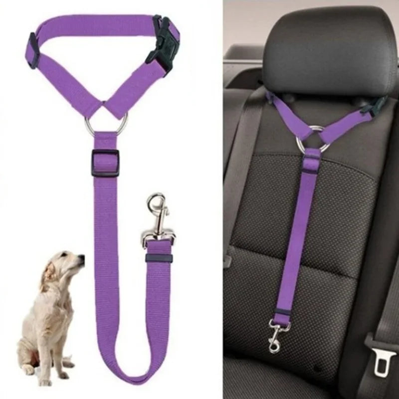 Solid Color Two-In-One Pet Car Seat Belt Nylon Lead Leash Backseat Safety Belt Adjustable Dogs Harness Collar Pet Accessories